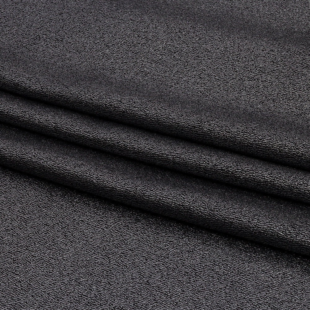 Stretch Polyester Crepe with Gold Foiling - Black - Devyn Collection
