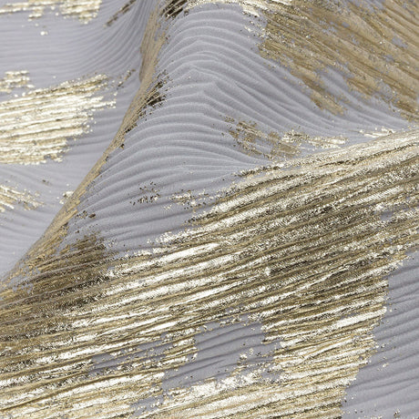 Polyester Chiffon Plisse with Abstract Gold Foiling - Gray - Aralia Collection