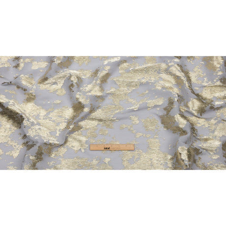 Polyester Chiffon Plisse with Abstract Gold Foiling - Gray - Aralia Collection
