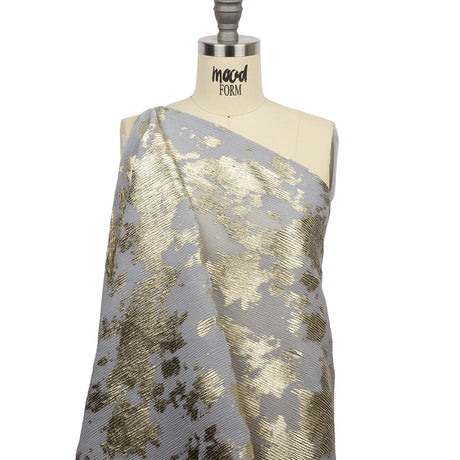 Polyester Chiffon Plisse with Abstract Gold Foiling - Gray - Aralia Collection