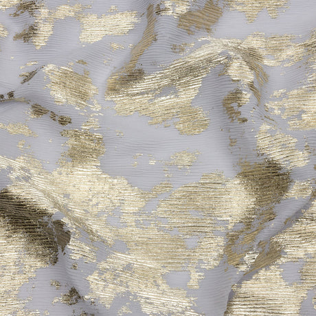 Polyester Chiffon Plisse with Abstract Gold Foiling - Gray - Aralia Collection