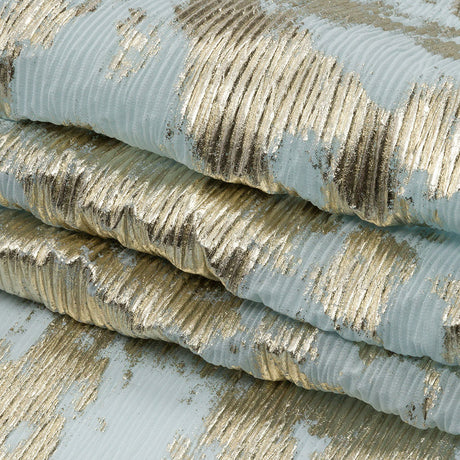 Polyester Chiffon Plisse with Abstract Gold Foiling - Pale Blue - Aralia Collection