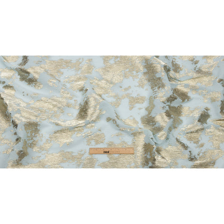 Polyester Chiffon Plisse with Abstract Gold Foiling - Pale Blue - Aralia Collection