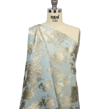 Polyester Chiffon Plisse with Abstract Gold Foiling - Pale Blue - Aralia Collection