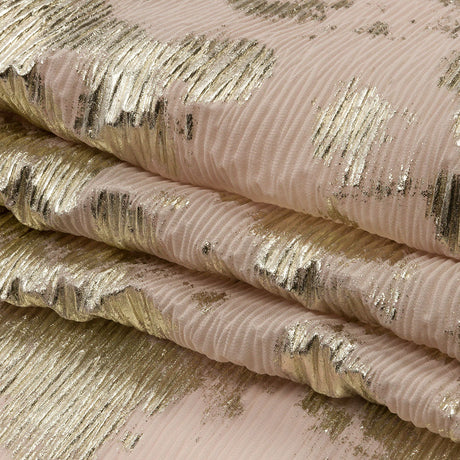 Polyester Chiffon Plisse with Abstract Gold Foiling - Beige - Aralia Collection