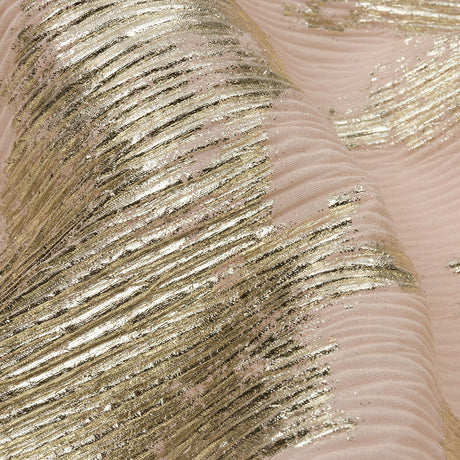 Polyester Chiffon Plisse with Abstract Gold Foiling - Beige - Aralia Collection