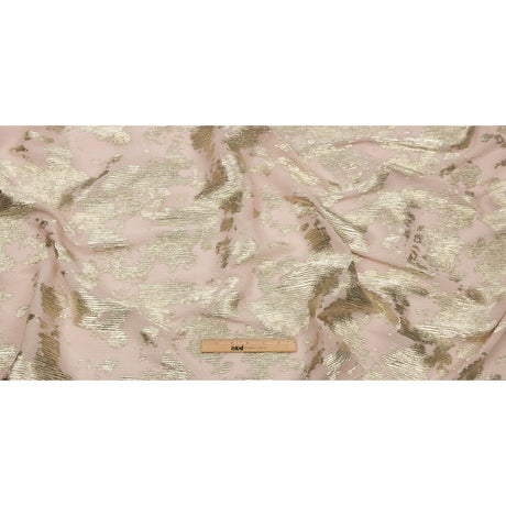 Polyester Chiffon Plisse with Abstract Gold Foiling - Beige - Aralia Collection