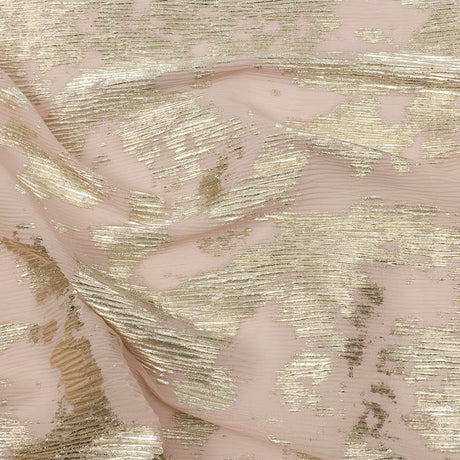 Polyester Chiffon Plisse with Abstract Gold Foiling - Beige - Aralia Collection