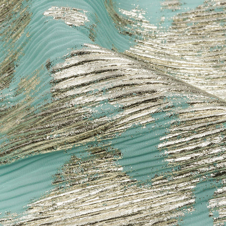Polyester Chiffon Plisse with Abstract Gold Foiling - Mint - Aralia Collection