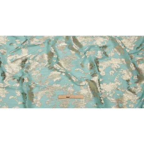 Polyester Chiffon Plisse with Abstract Gold Foiling - Mint - Aralia Collection