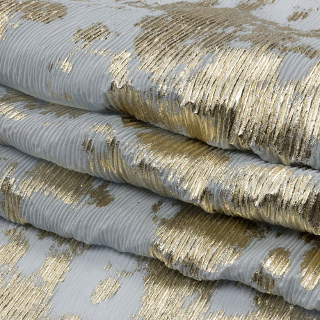 Polyester Chiffon Plisse with Abstract Gold Foiling - Silver-Gray - Aralia Collection