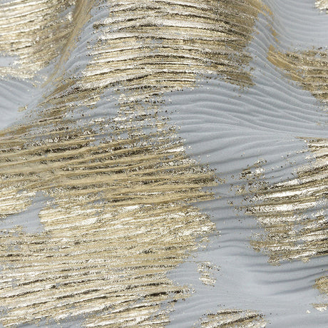 Polyester Chiffon Plisse with Abstract Gold Foiling - Silver-Gray - Aralia Collection