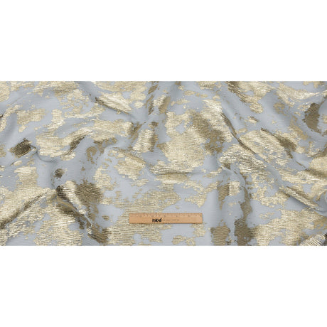 Polyester Chiffon Plisse with Abstract Gold Foiling - Silver-Gray - Aralia Collection