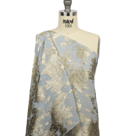 Polyester Chiffon Plisse with Abstract Gold Foiling - Silver-Gray - Aralia Collection