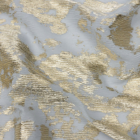 Polyester Chiffon Plisse with Abstract Gold Foiling - Silver-Gray - Aralia Collection