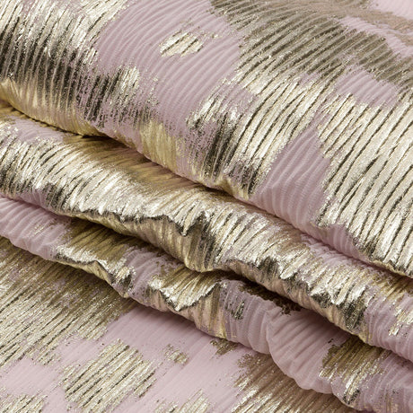 Polyester Chiffon Plisse with Abstract Gold Foiling - Light Pink - Aralia Collection