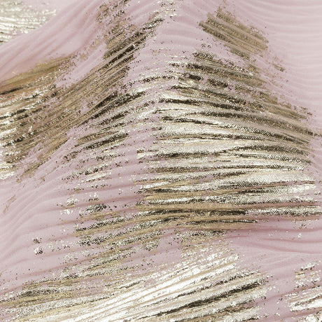 Polyester Chiffon Plisse with Abstract Gold Foiling - Light Pink - Aralia Collection