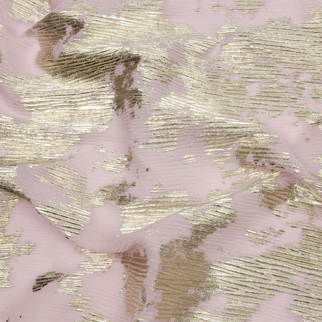 Polyester Chiffon Plisse with Abstract Gold Foiling - Light Pink - Aralia Collection