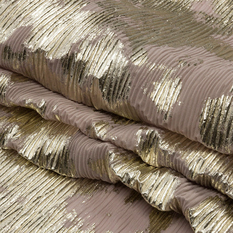 Polyester Chiffon Plisse with Abstract Gold Foiling - Tan - Aralia Collection