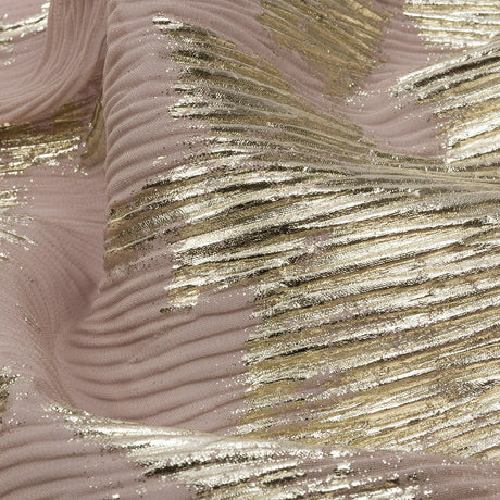 Polyester Chiffon Plisse with Abstract Gold Foiling - Tan - Aralia Collection