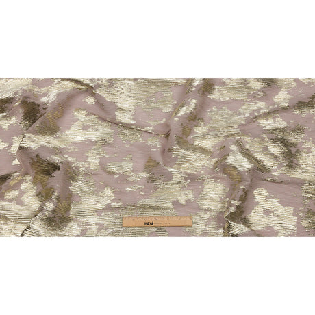 Polyester Chiffon Plisse with Abstract Gold Foiling - Tan - Aralia Collection