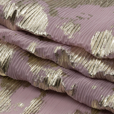 Polyester Chiffon Plisse with Abstract Gold Foiling - Mauve - Aralia Collection
