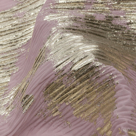 Polyester Chiffon Plisse with Abstract Gold Foiling - Mauve - Aralia Collection