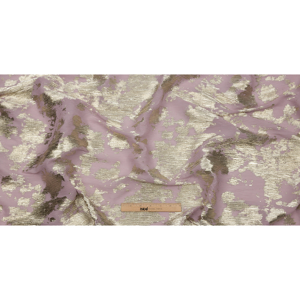 Polyester Chiffon Plisse with Abstract Gold Foiling - Mauve - Aralia Collection