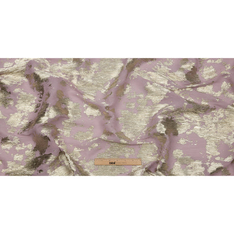 Polyester Chiffon Plisse with Abstract Gold Foiling - Mauve - Aralia Collection