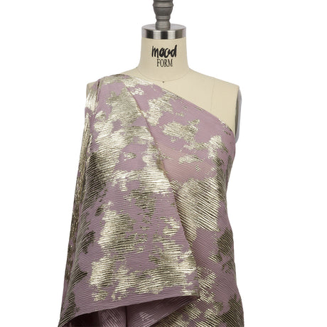 Polyester Chiffon Plisse with Abstract Gold Foiling - Mauve - Aralia Collection