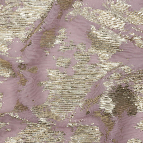 Polyester Chiffon Plisse with Abstract Gold Foiling - Mauve - Aralia Collection