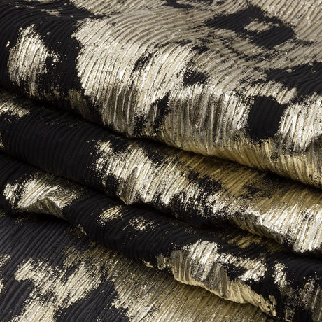 Polyester Chiffon Plisse with Abstract Gold Foiling - Black - Aralia Collection