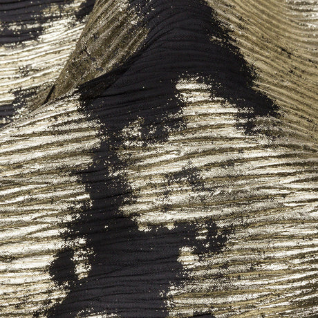 Polyester Chiffon Plisse with Abstract Gold Foiling - Black - Aralia Collection