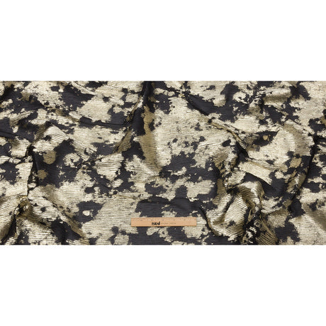 Polyester Chiffon Plisse with Abstract Gold Foiling - Black - Aralia Collection