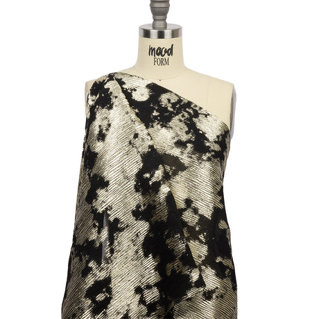 Polyester Chiffon Plisse with Abstract Gold Foiling - Black - Aralia Collection