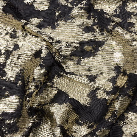 Polyester Chiffon Plisse with Abstract Gold Foiling - Black - Aralia Collection
