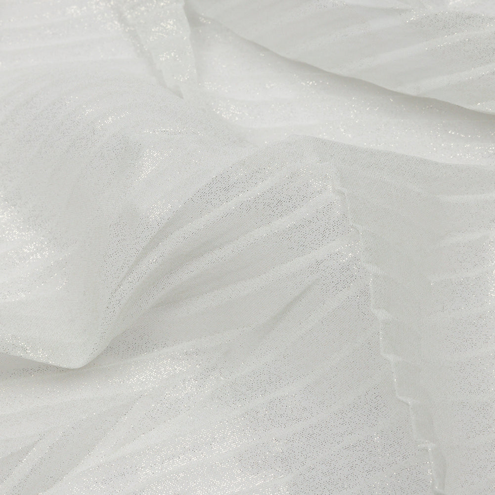 Polyester Chiffon with Abstract Pleats and Gold Foil - Silver Gray - Melia Collection