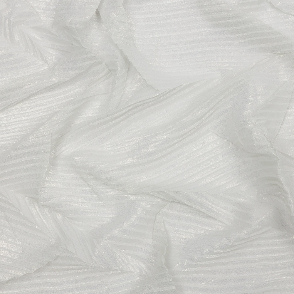 Polyester Chiffon with Abstract Pleats and Gold Foil - Silver Gray - Melia Collection