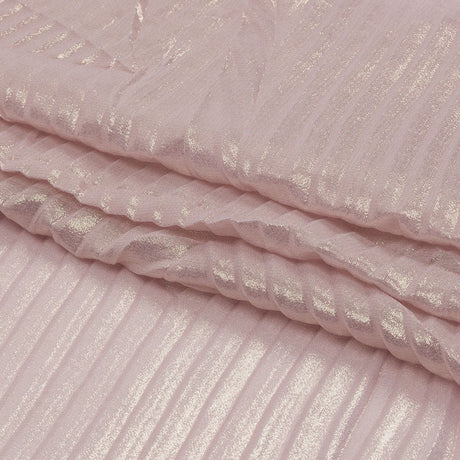 Polyester Chiffon with Abstract Pleats and Gold Foil - Pink - Melia Collection