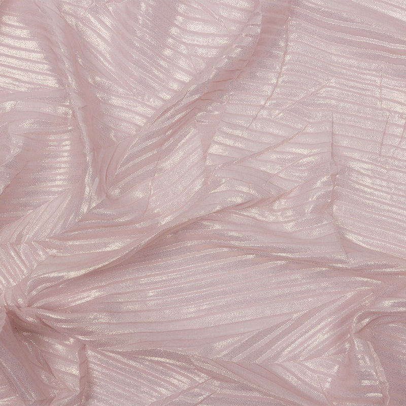 Polyester Chiffon with Abstract Pleats and Gold Foil - Pink - Melia Collection