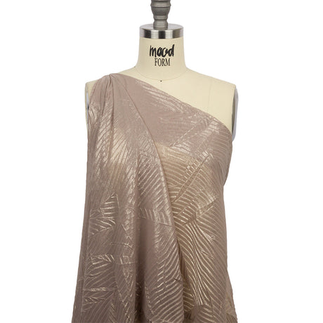 Polyester Chiffon with Abstract Pleats and Gold Foil - Tan - Melia Collection