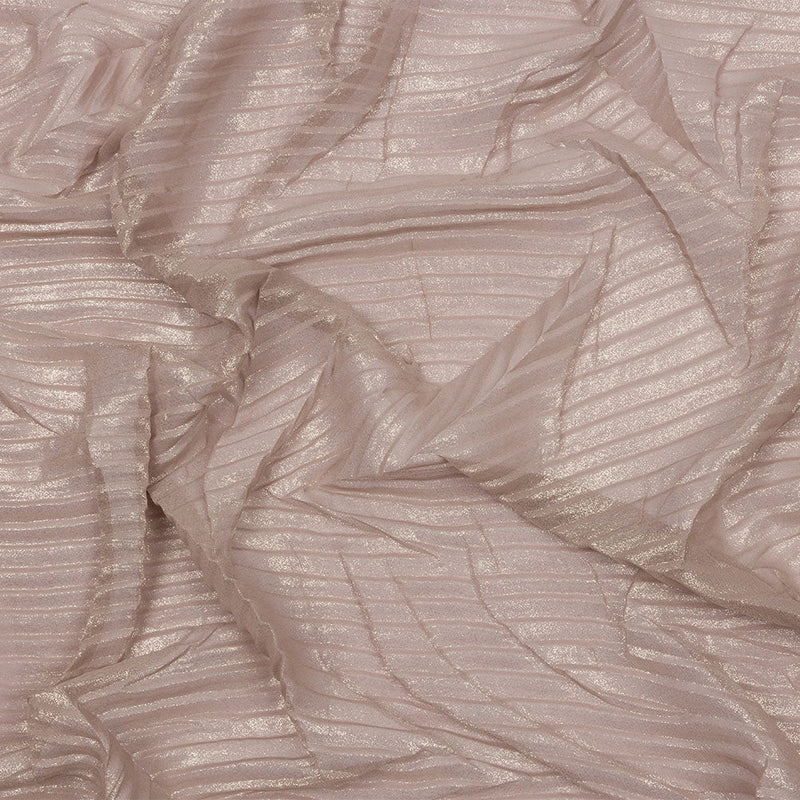 Polyester Chiffon with Abstract Pleats and Gold Foil - Tan - Melia Collection