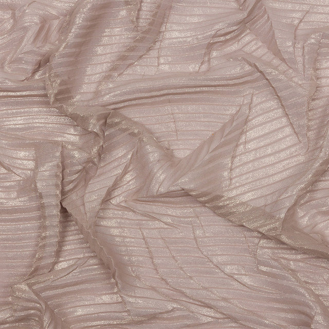 Polyester Chiffon with Abstract Pleats and Gold Foil - Tan - Melia Collection