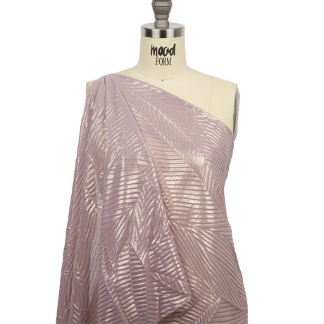 Polyester Chiffon with Abstract Pleats and Gold Foil - Mauve - Melia Collection