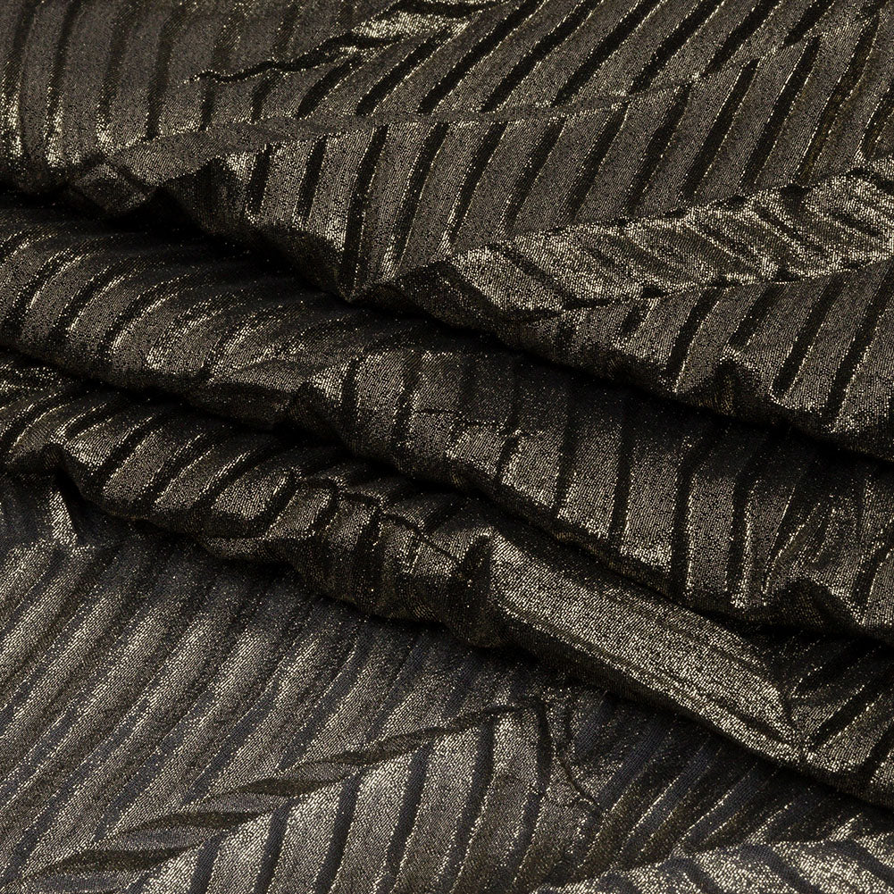 Polyester Chiffon with Abstract Pleats and Gold Foil - Black - Melia Collection