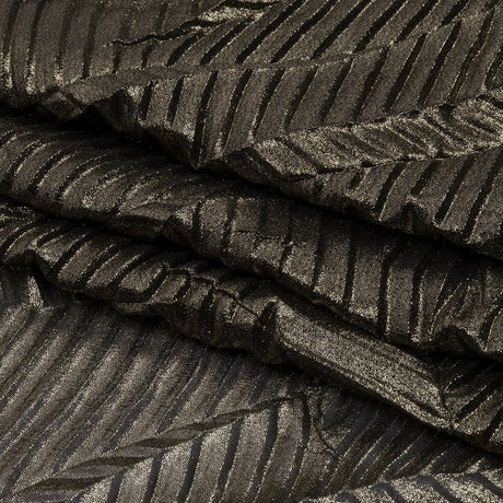 Polyester Chiffon with Abstract Pleats and Gold Foil - Black - Melia Collection