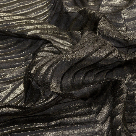 Polyester Chiffon with Abstract Pleats and Gold Foil - Black - Melia Collection
