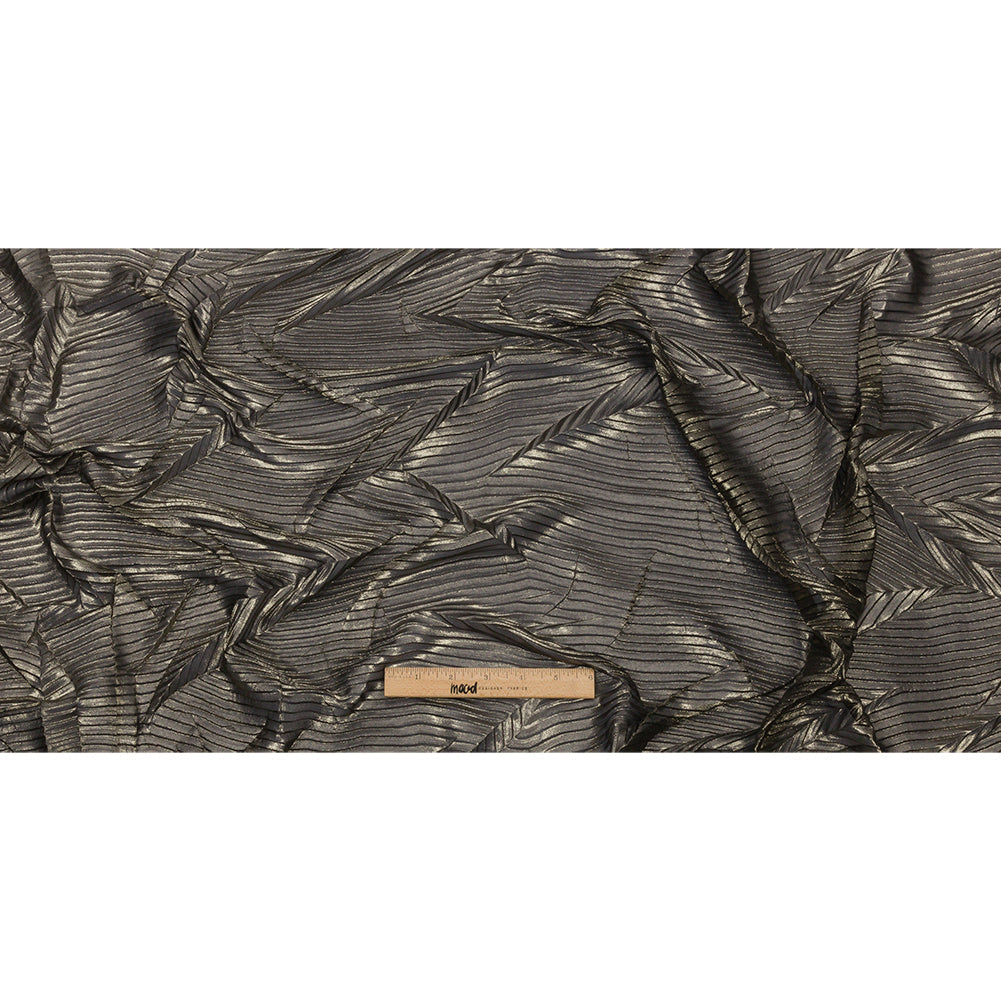 Polyester Chiffon with Abstract Pleats and Gold Foil - Black - Melia Collection