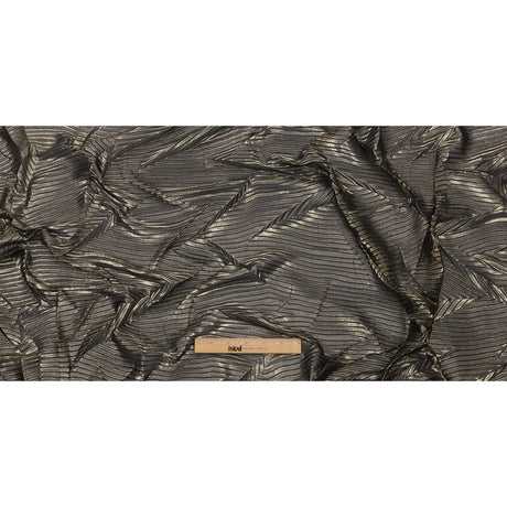 Polyester Chiffon with Abstract Pleats and Gold Foil - Black - Melia Collection
