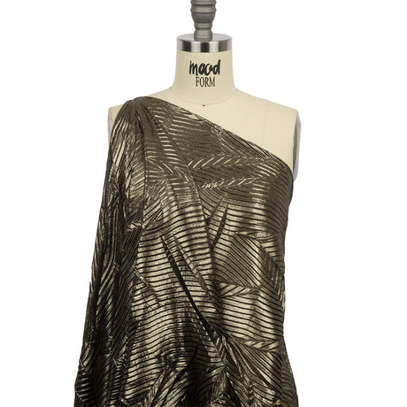 Polyester Chiffon with Abstract Pleats and Gold Foil - Black - Melia Collection